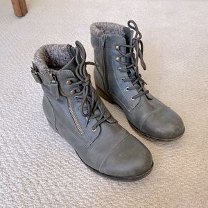 dark green/gray combat boots